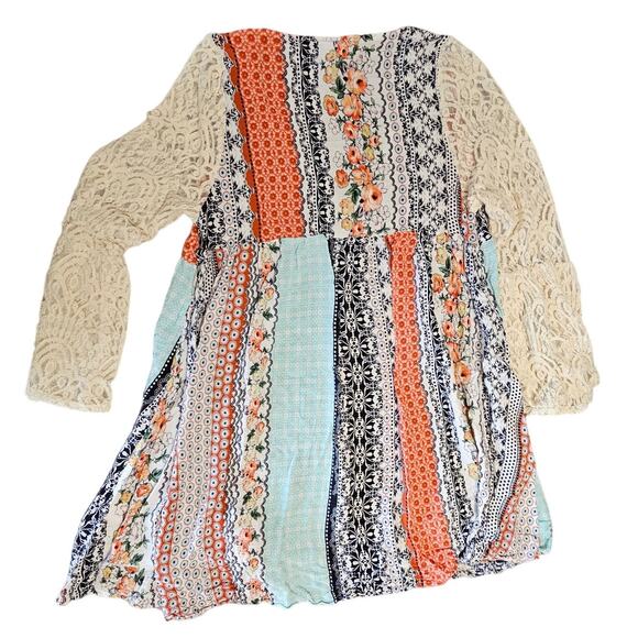 Boho Crochet Patchwork Dress Size Large Lace Sleeve Festival Flowy Oversized NEW - Picture 12 of 16